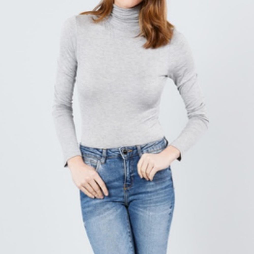 NWT- SOFT! Women's Rayon Jersey Turtleneck Bodysuit, Heather Gray - Picture 3 of 4